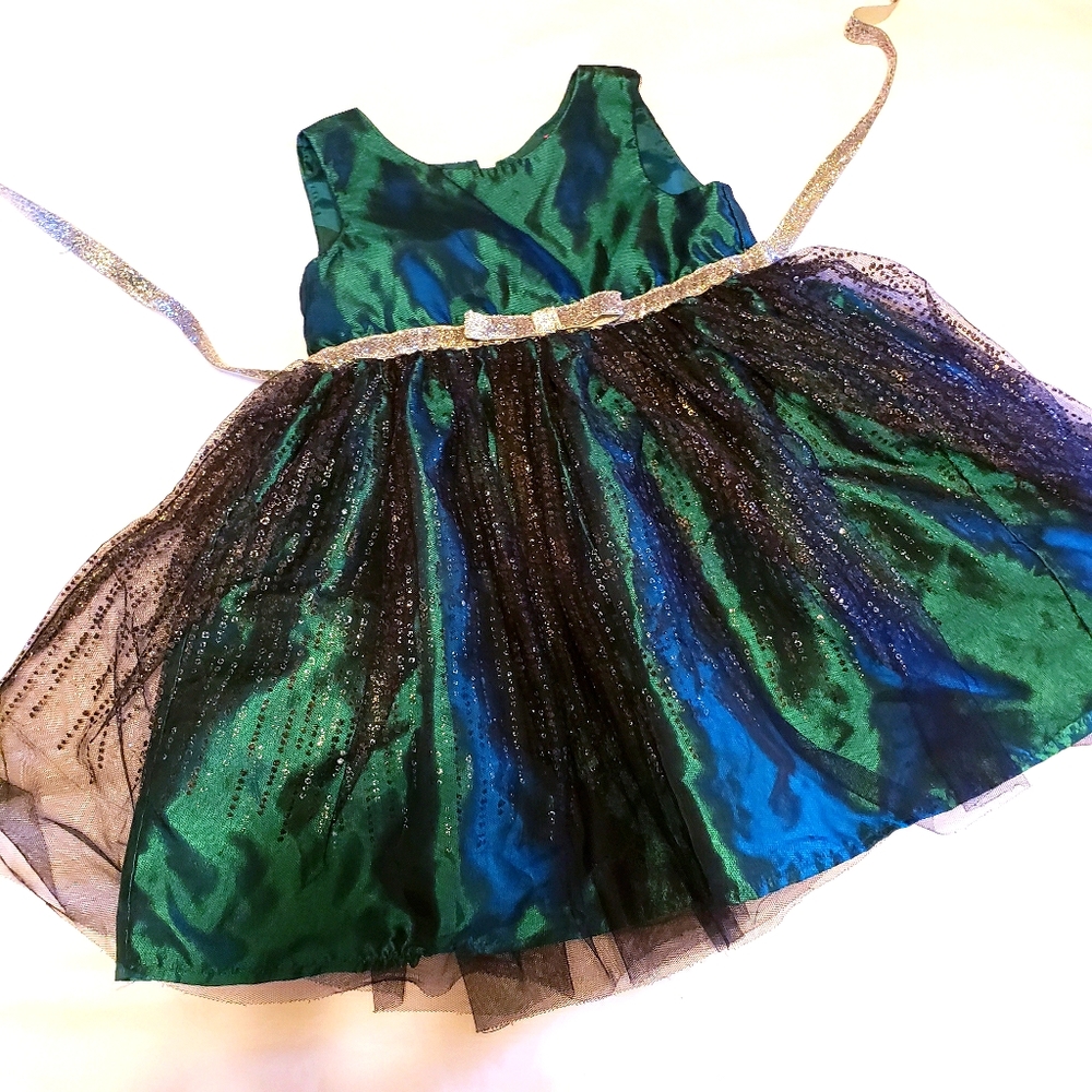 Emerald Green Shimmer Tulle Dress- 3/4